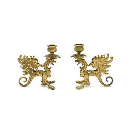 VTG Set of 2 Mythical Griffin Brass Candle Stick Holders