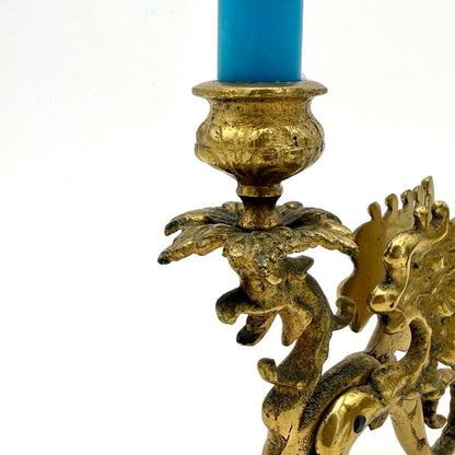 VTG Set of 2 Mythical Griffin Brass Candle Stick Holders