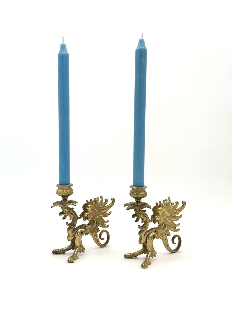 VTG Set of 2 Mythical Griffin Brass Candle Stick Holders