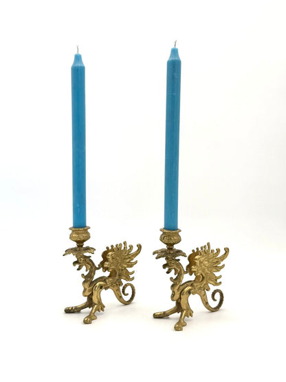 VTG Set of 2 Mythical Griffin Brass Candle Stick Holders
