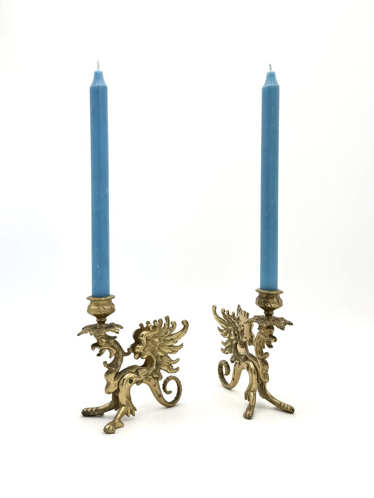 VTG Set of 2 Mythical Griffin Brass Candle Stick Holders