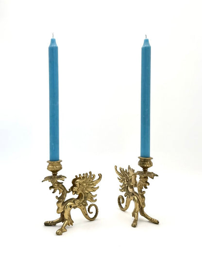 VTG Set of 2 Mythical Griffin Brass Candle Stick Holders