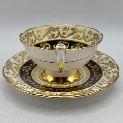 Vintage Royal Stafford Buckingham Black Gold Ivory Bone China Cup & Saucer Set Made In England /cb