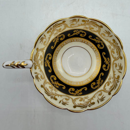 Vintage Royal Stafford Buckingham Black Gold Ivory Bone China Cup & Saucer Set Made In England /cb