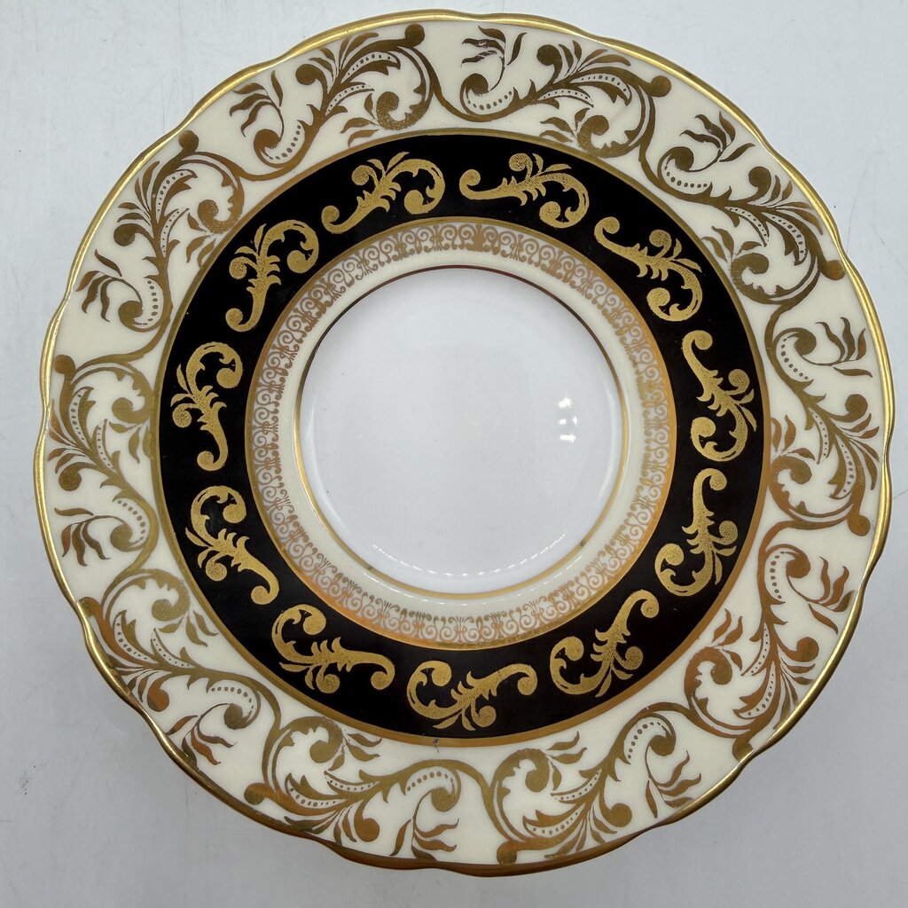 Vintage Royal Stafford Buckingham Black Gold Ivory Bone China Cup & Saucer Set Made In England /cb