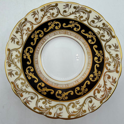 Vintage Royal Stafford Buckingham Black Gold Ivory Bone China Cup & Saucer Set Made In England /cb