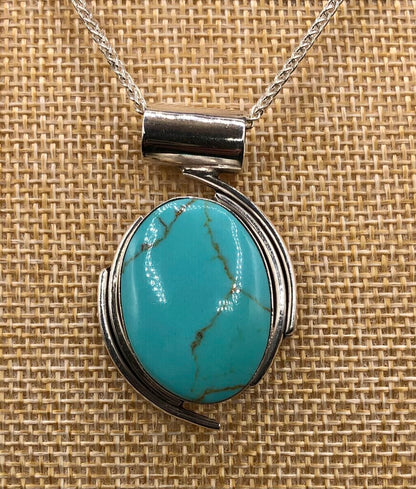Taxco 950 Silver & Turquoise Pendant Necklace & Earring Set /b