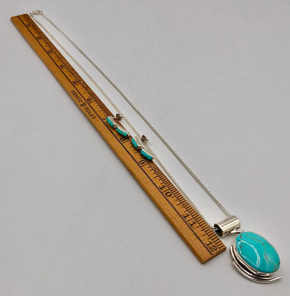 Taxco 950 Silver & Turquoise Pendant Necklace & Earring Set /b