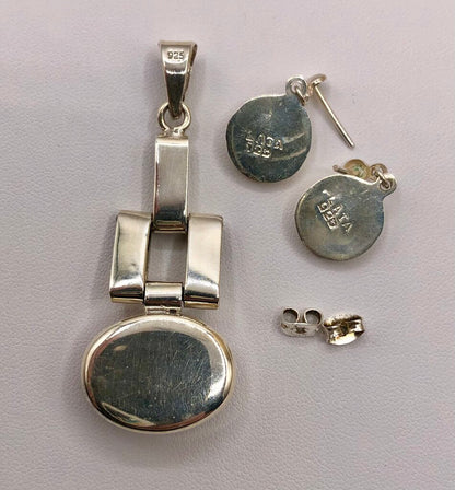 925 Sterling & Red Jasper Pendant & Earring Set /b