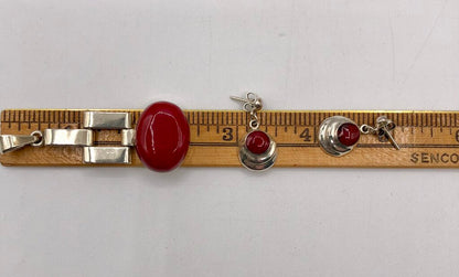 925 Sterling & Red Jasper Pendant & Earring Set /b