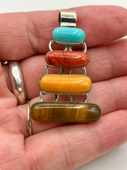 Stacked Tejano Mexico Pendant 925 Sterling Silver /b