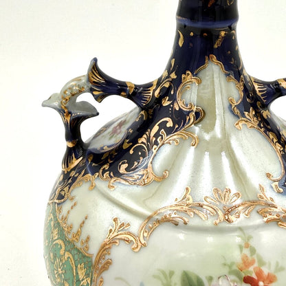 Cobalt Blue Hand Painted Gold Luster Nippon Style Urn Vase