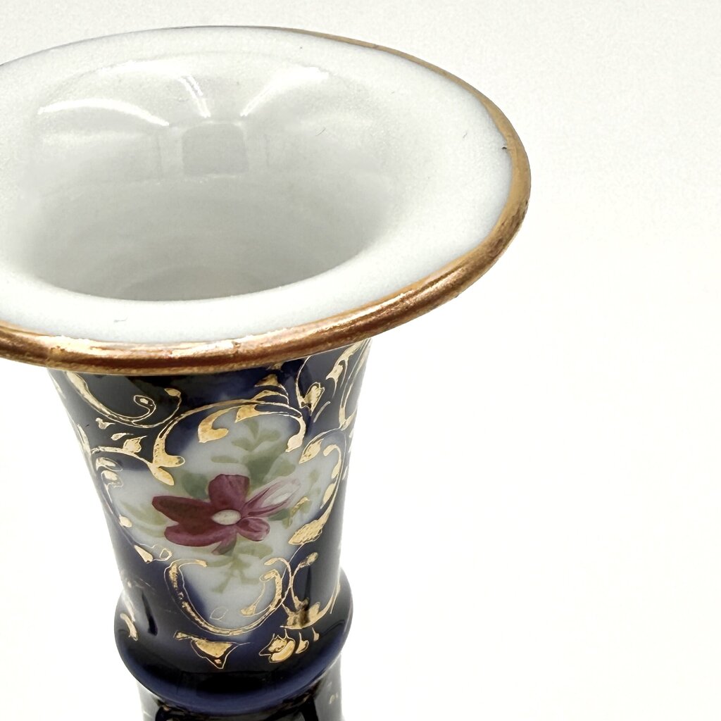 Cobalt Blue Hand Painted Gold Luster Nippon Style Urn Vase