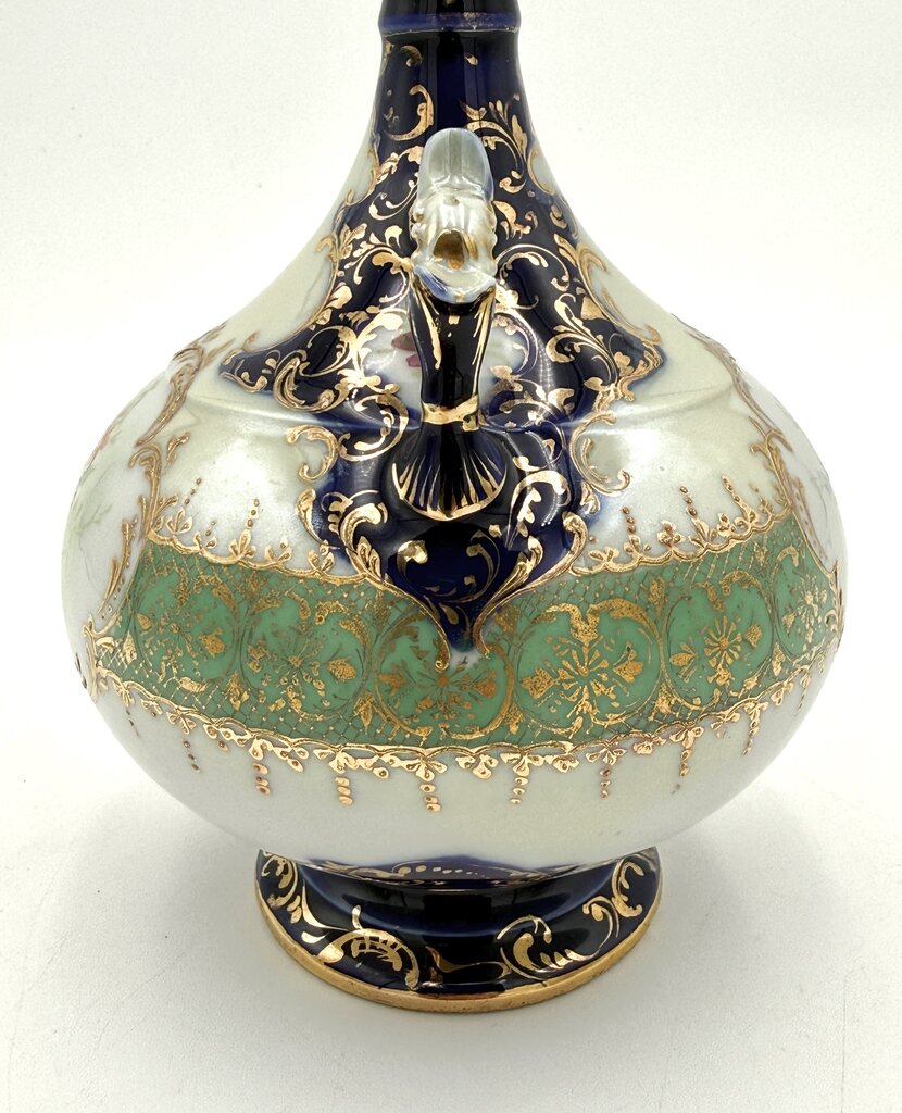 Cobalt Blue Hand Painted Gold Luster Nippon Style Urn Vase