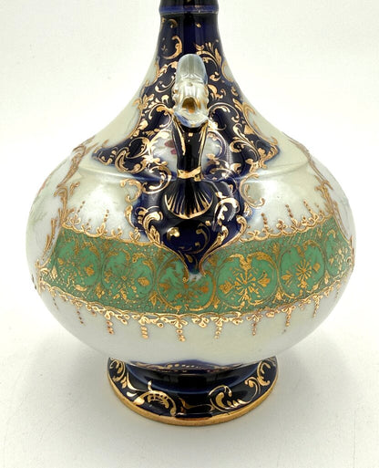 Cobalt Blue Hand Painted Gold Luster Nippon Style Urn Vase