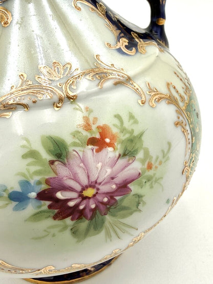 Cobalt Blue Hand Painted Gold Luster Nippon Style Urn Vase