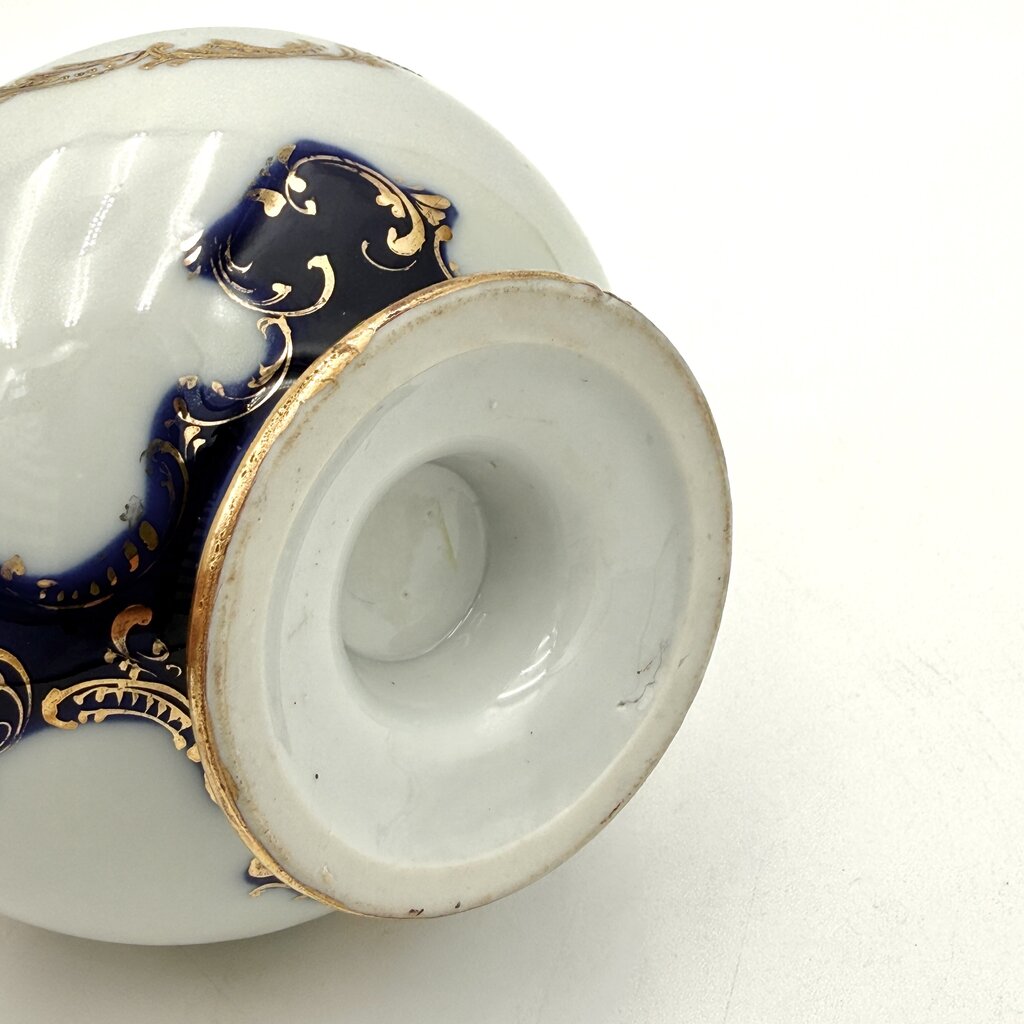 Cobalt Blue Hand Painted Gold Luster Nippon Style Urn Vase