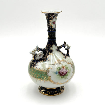 Cobalt Blue Hand Painted Gold Luster Nippon Style Urn Vase