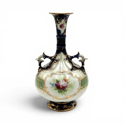 Cobalt Blue Hand Painted Gold Luster Nippon Style Urn Vase