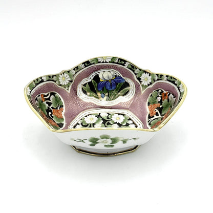 Nippon Hand Painted Iris And Daisy Gold Luster Accent Porcelain Bowl