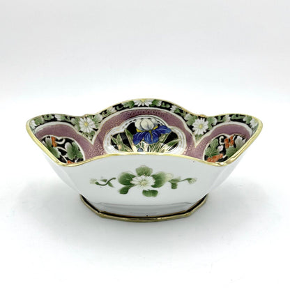 Nippon Hand Painted Iris And Daisy Gold Luster Accent Porcelain Bowl