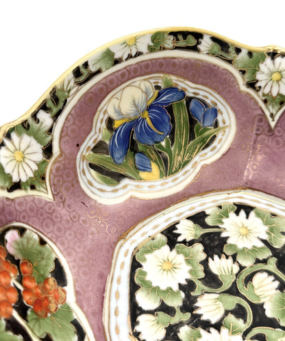 Nippon Hand Painted Iris And Daisy Gold Luster Accent Porcelain Bowl