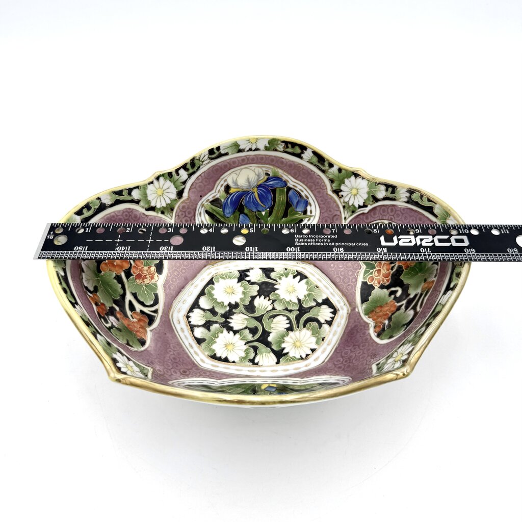 Nippon Hand Painted Iris And Daisy Gold Luster Accent Porcelain Bowl