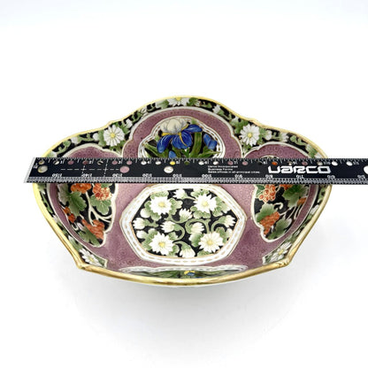 Nippon Hand Painted Iris And Daisy Gold Luster Accent Porcelain Bowl