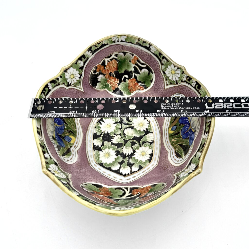 Nippon Hand Painted Iris And Daisy Gold Luster Accent Porcelain Bowl