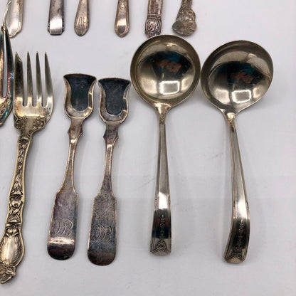 34pc Antique Assorted Ornate Silver Plate Spoons & Forks /b