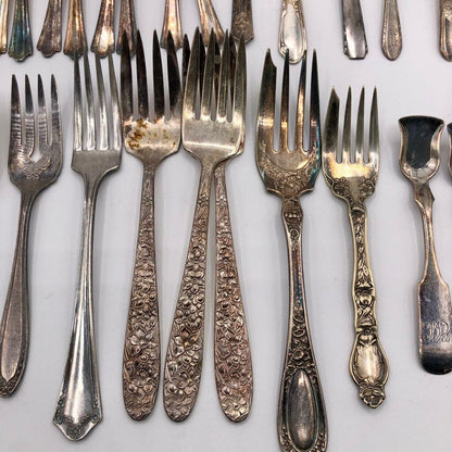 34pc Antique Assorted Ornate Silver Plate Spoons & Forks /b
