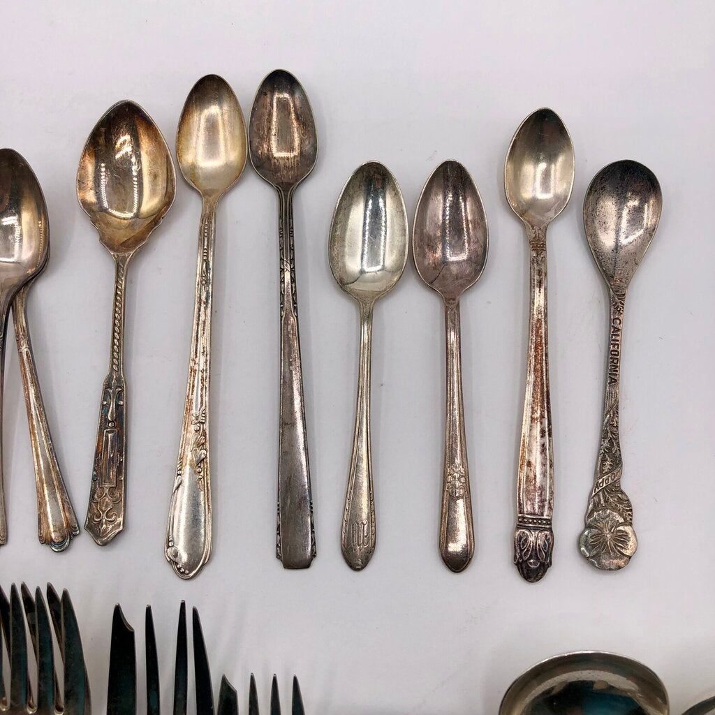 34pc Antique Assorted Ornate Silver Plate Spoons & Forks /b
