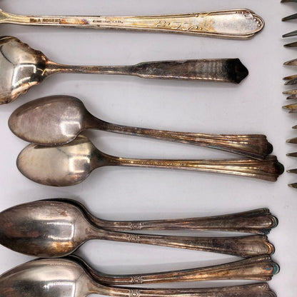 34pc Antique Assorted Ornate Silver Plate Spoons & Forks /b