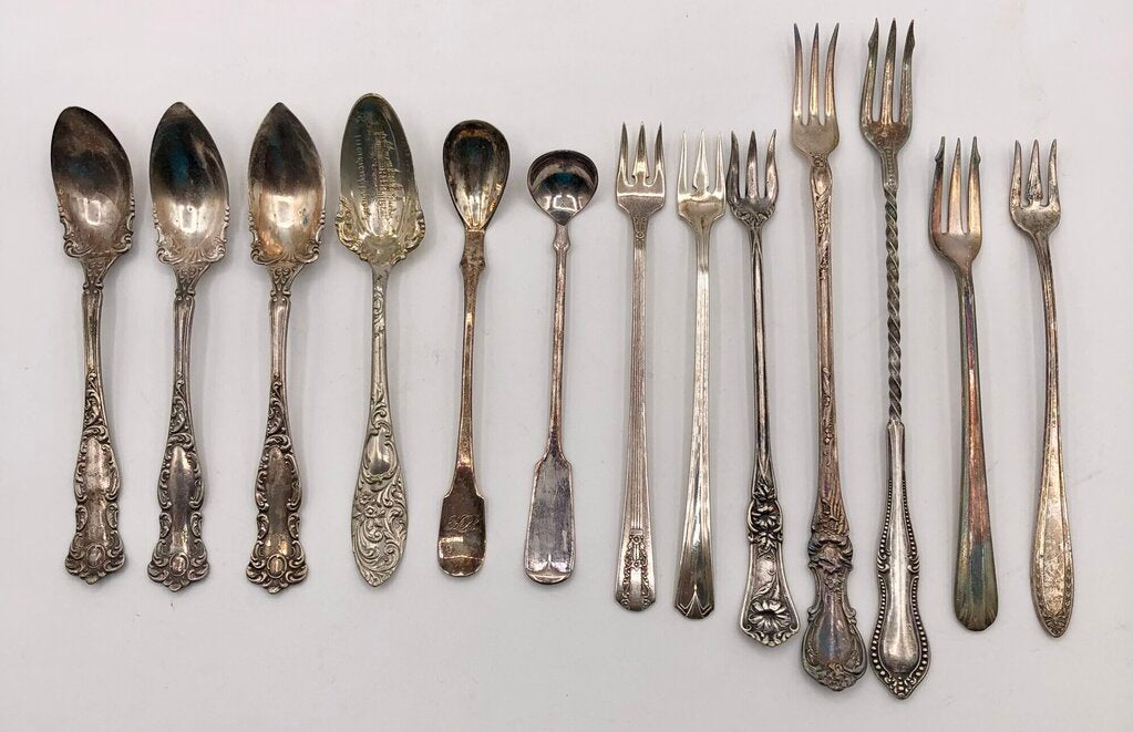 13pc Ornate Antique Silver Plate Spoons & Lemon Forks /b