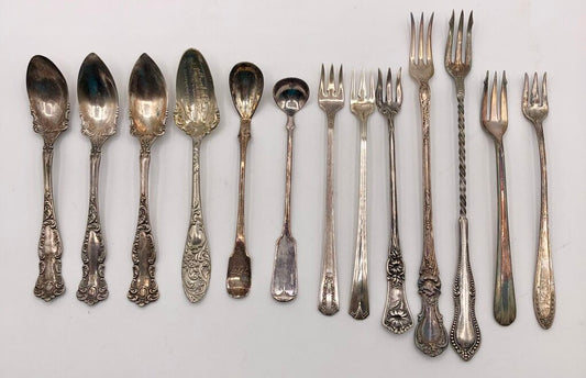 13pc Ornate Antique Silver Plate Spoons & Lemon Forks /b