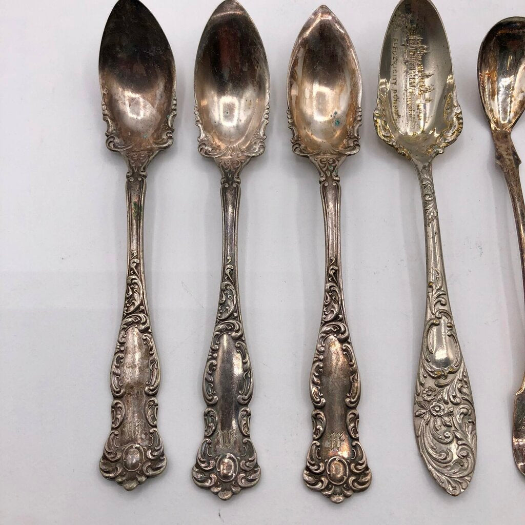 13pc Ornate Antique Silver Plate Spoons & Lemon Forks /b