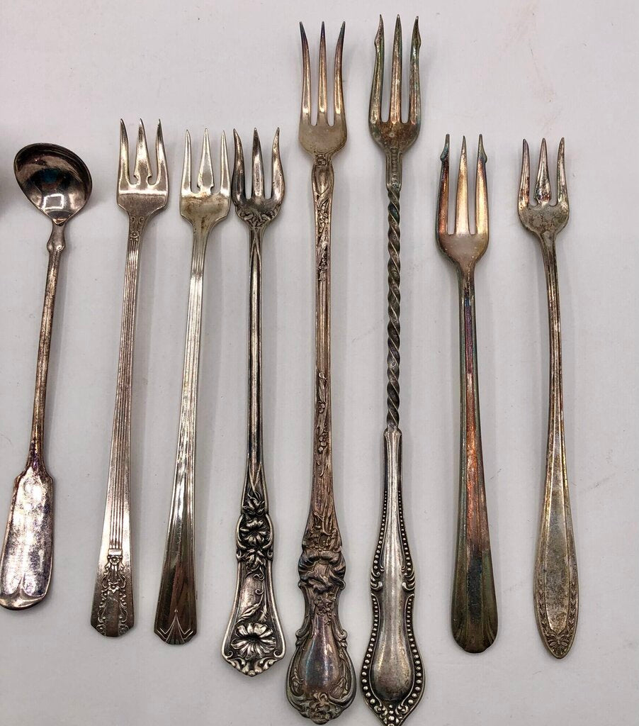13pc Ornate Antique Silver Plate Spoons & Lemon Forks /b