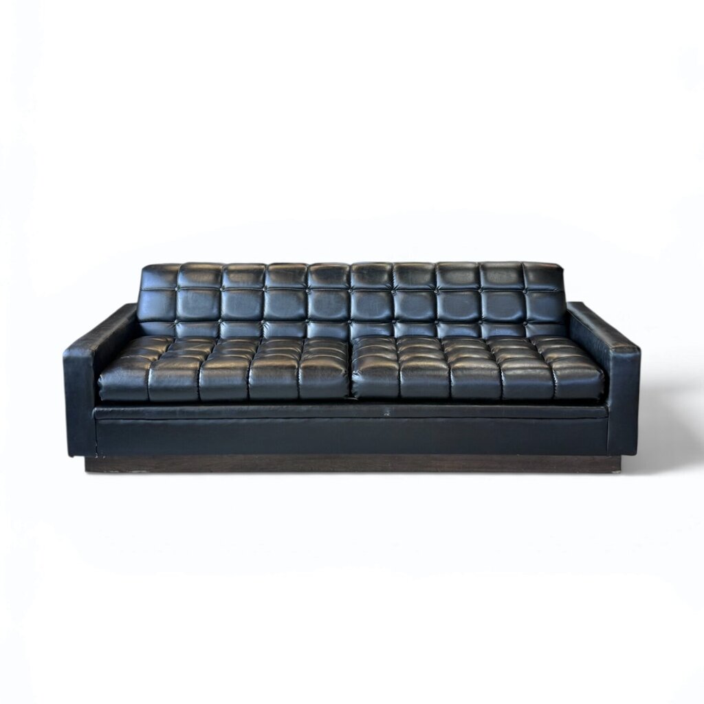 Black Leather Tufted Pull-Out Couch (HAS DAMAGE)