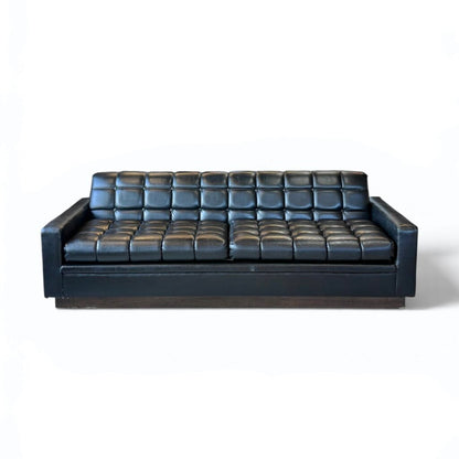 Black Leather Tufted Pull-Out Couch (HAS DAMAGE)