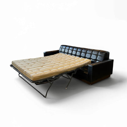 Black Leather Tufted Pull-Out Couch (HAS DAMAGE)