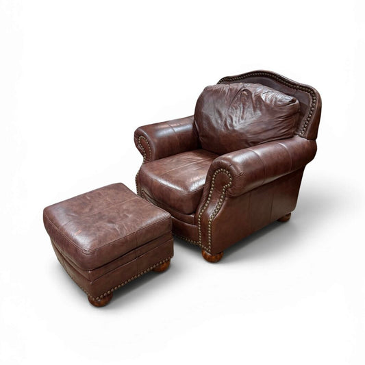Dark Brown Leather Chair With Ottoman