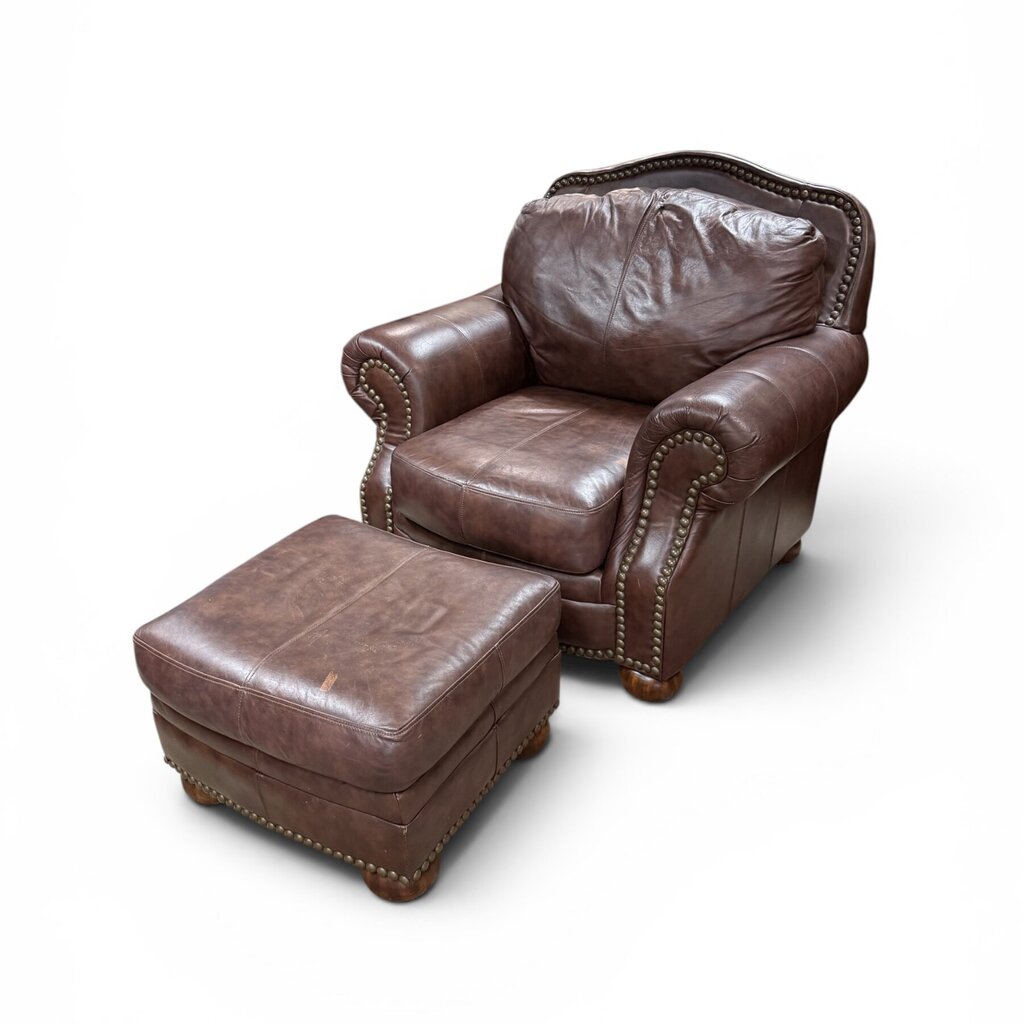 Dark Brown Leather Chair With Ottoman