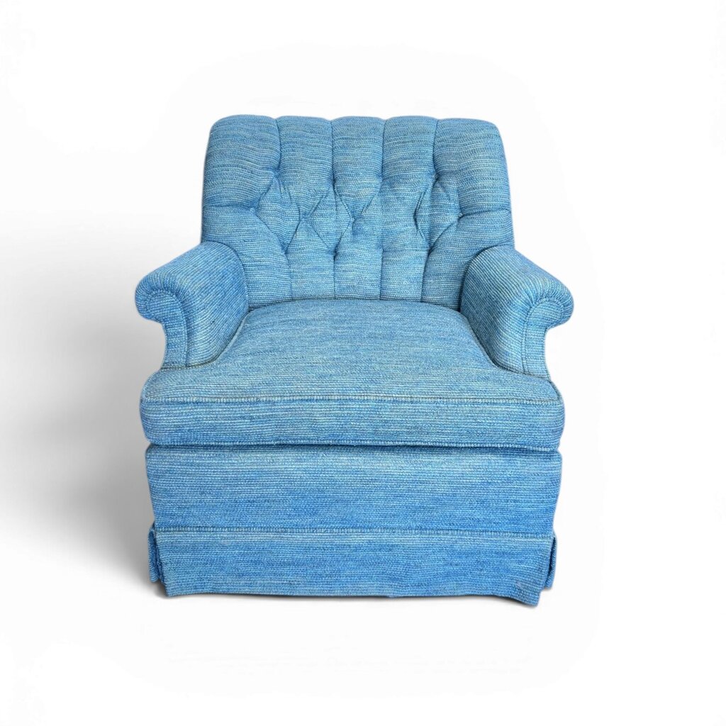 Blue Tweed Tufted Upholstered Swivel Armchair