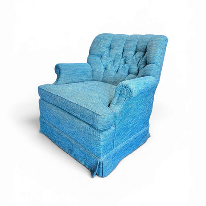 Blue Tweed Tufted Upholstered Swivel Armchair