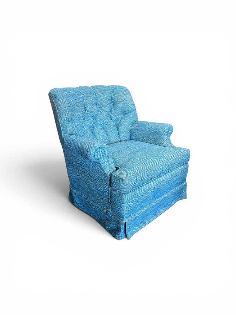 Blue Tweed Tufted Upholstered Swivel Armchair