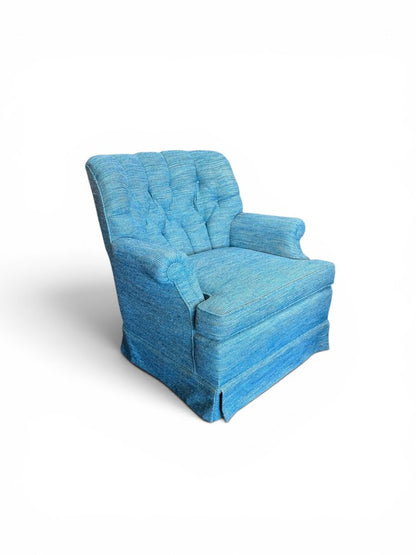 Blue Tweed Tufted Upholstered Swivel Armchair