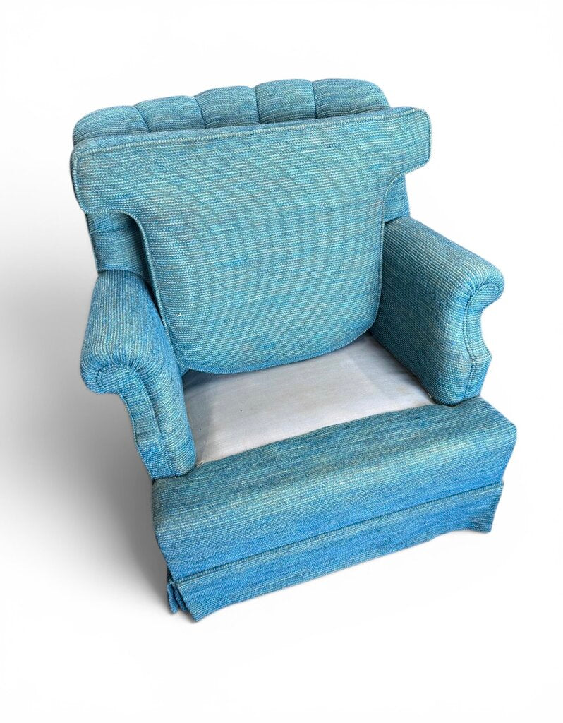 Blue Tweed Tufted Upholstered Swivel Armchair