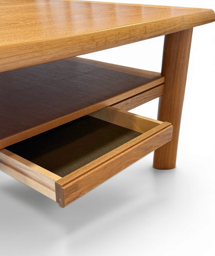 Teak Square Coffee Table With Push Drawers