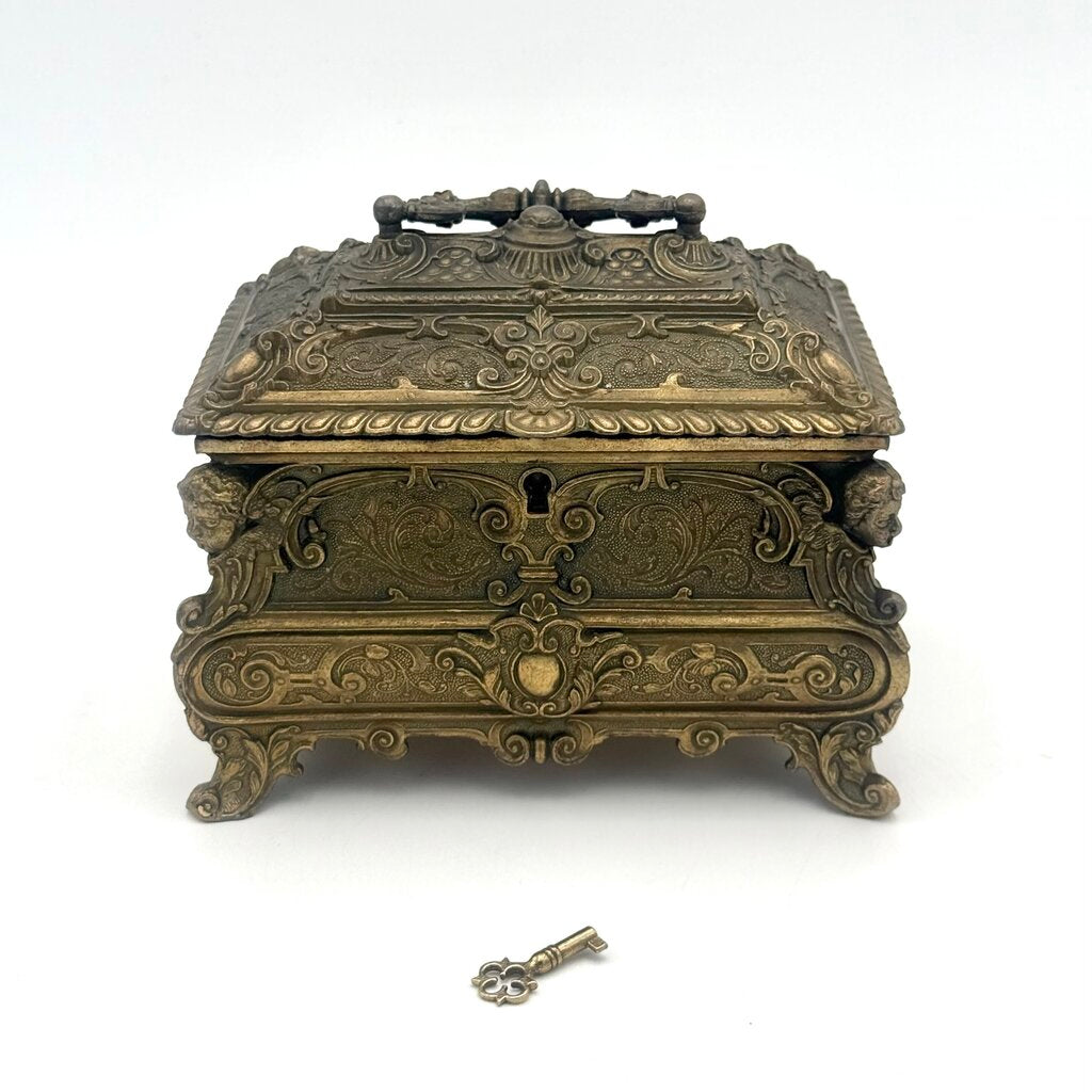 Antique 19th Century Bombe Louis XV Style Gilded Bronze Jewelry Box