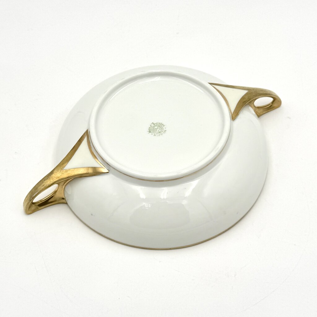 Antique Nippon Parrot and Floral Art Nouveau Bowl With Gold Luster Accents
